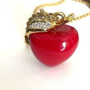 Kenneth Jay Lane crystal apple pendant necklace gold color chain